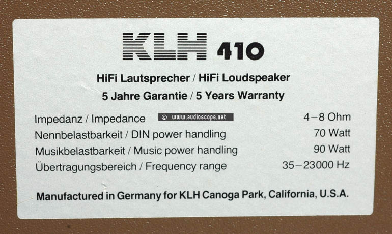 KLH Model 410 音箱