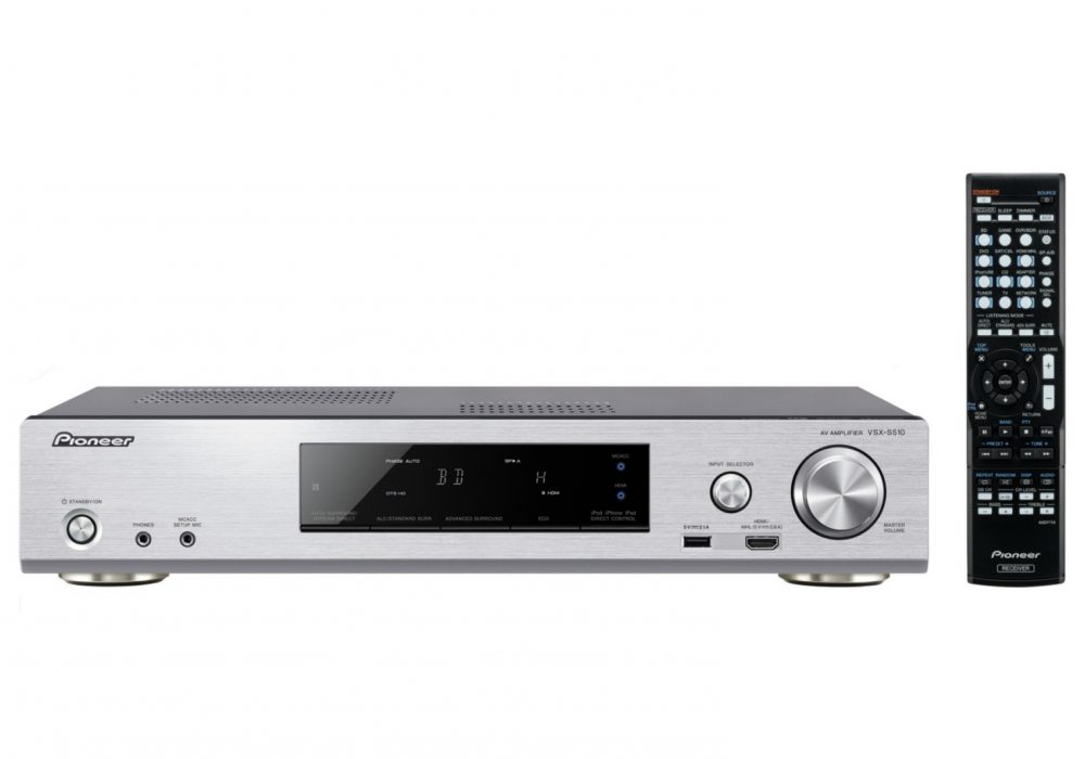 VSX-S510-S Slim 6.2-channel AV Receiver with Class D Amplification, 5x HDMI, AirPlay, vTuner Internet Radio, DLNA, MHL, Ultra HD 4K Pass Through and Spotify Connect (Silver)
