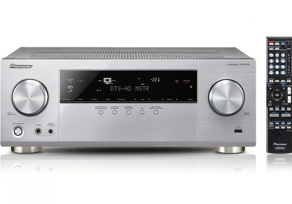 VSX-830-S 5.2-Channel AV Receiver with Ultra HD 4K Pass Through, Hi-Res Audio playback, Dual Subwoofer Preout, Subwoofer EQ, DLNA, AirPlay, Spotify Connect and Built-in Bluetooth (Silver)