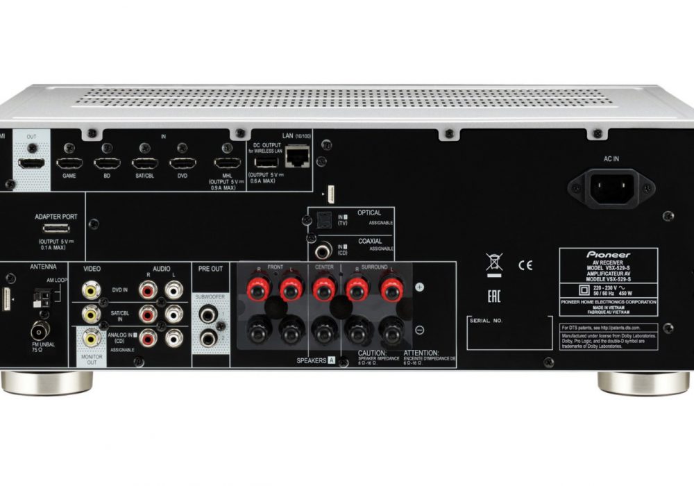 VSX-529-S 5.2-Channel AV Receiver with Dual Subwoofer Preout, Spotify Connect, vTuner, and Ultra HD 4K Pass Through (Silver)